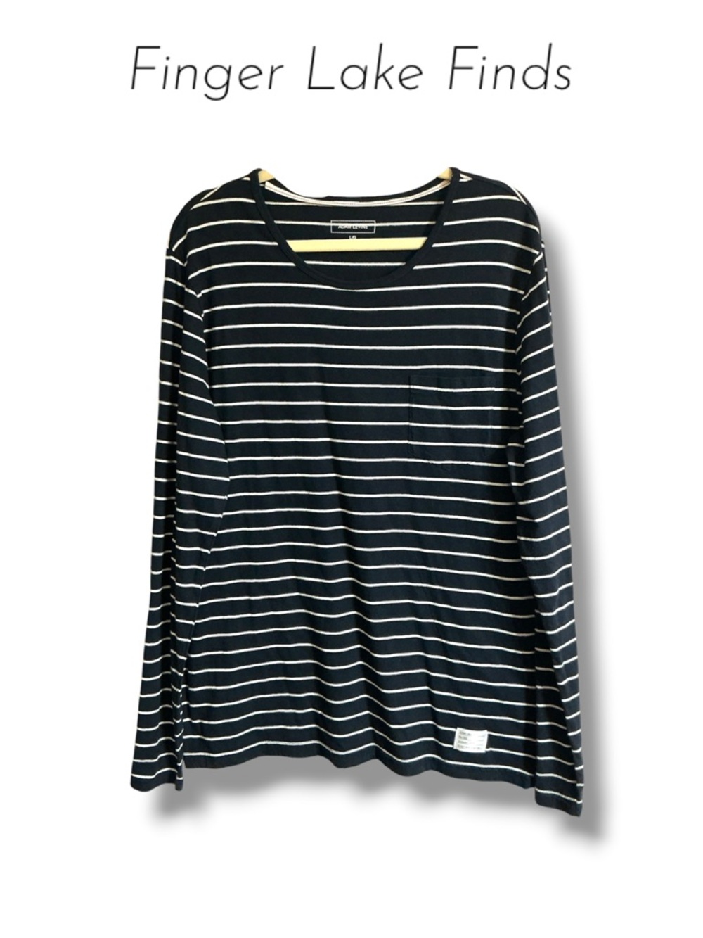 Adam Levine Collection Navy and White Striped Long Sleeve Shirt, Lg